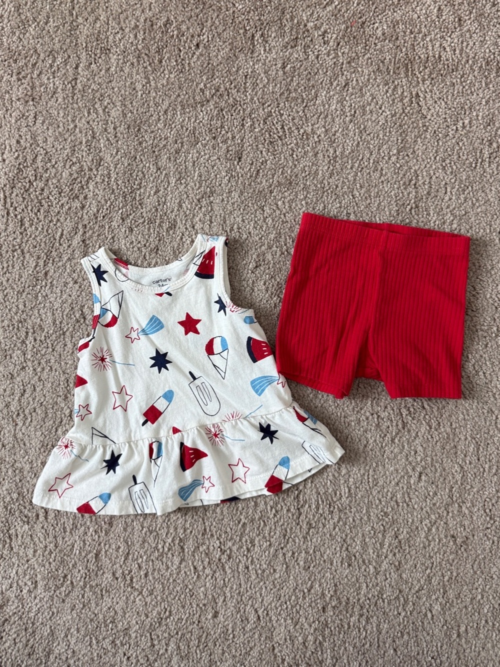 Carter's White Tank Top with Red, Navy & Light Blue Summer Print and Red Shorts